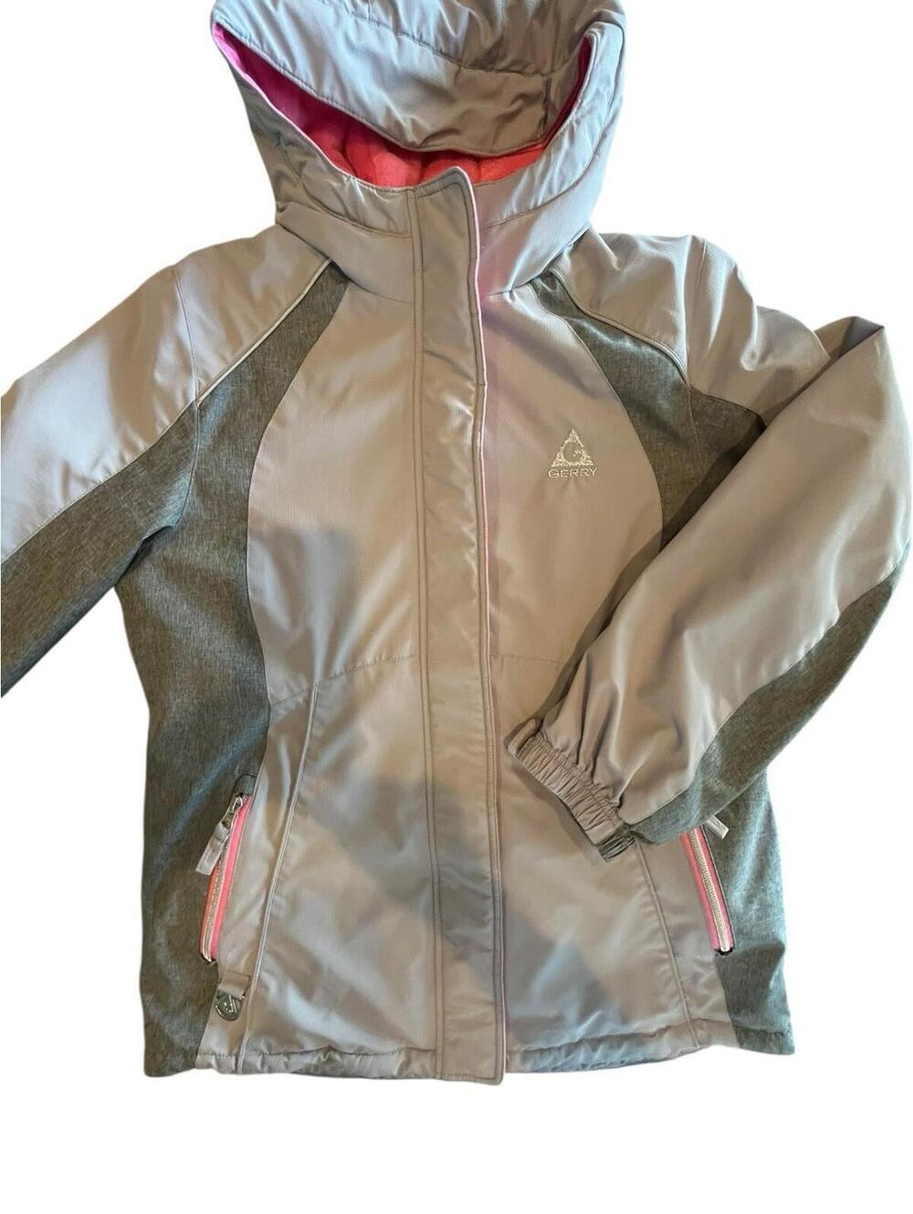 Gerry Girls Jacket Sz Larg (14/16) Zip Up Hooded Regular Fit Pink and Gray